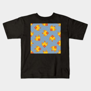 yellow fish on blue background Kids T-Shirt